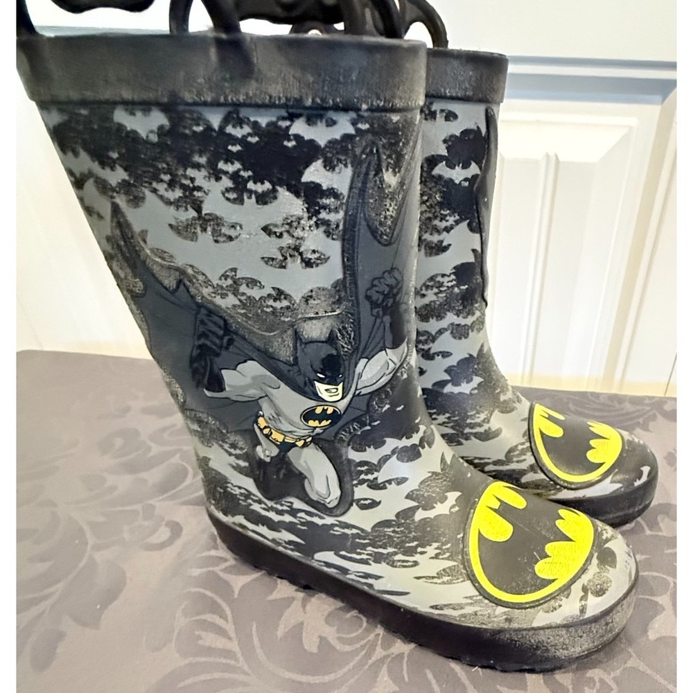 Western Chief Batman Rain Boots Kids Size 13/1 Black Gray Camo Waterproof - Picture 4 of 9